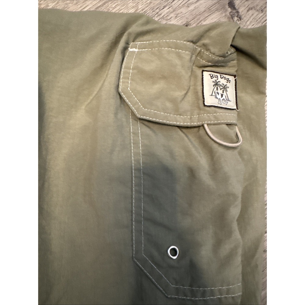Vintage Classic 80's Style BIG DOG Lined Swim Trunks w/Pockets Olive Grn SZ 2XL